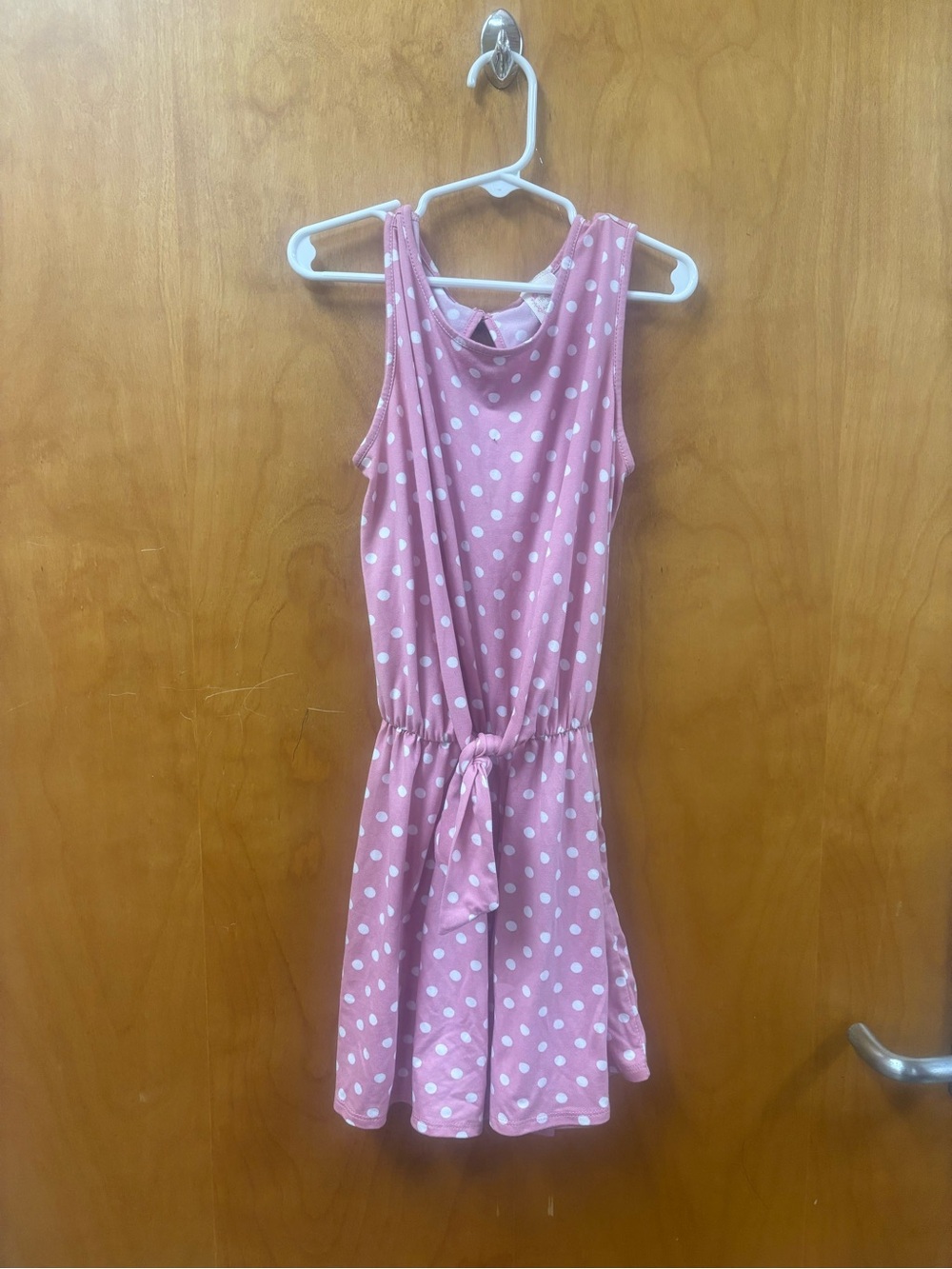 Girls Pink Polka Dot Tie-Waist romper